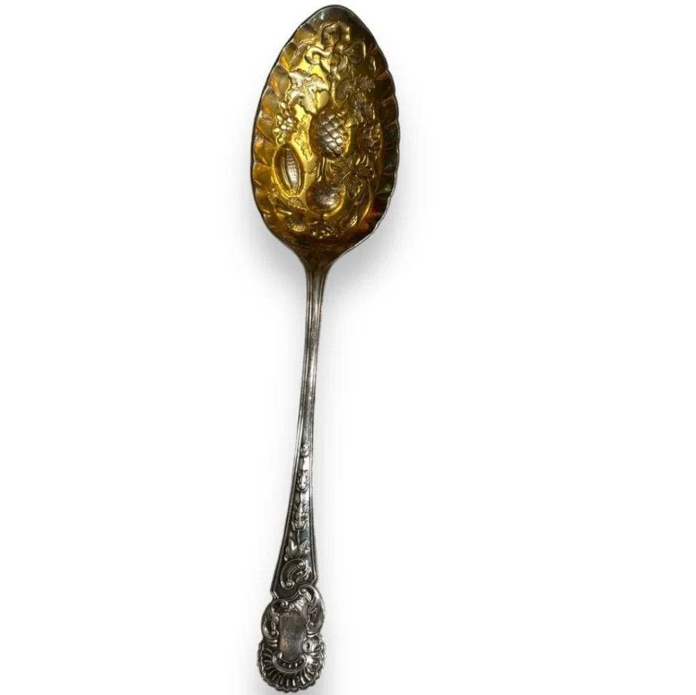 COOPER BROTHERS & SONS Antique Silver-Plate Kings Pattern Repousee Fruit Spoon